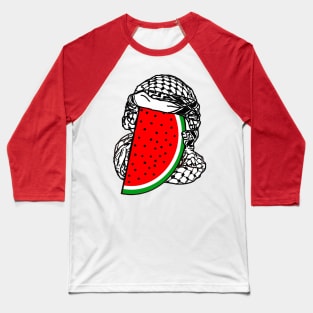 Free Palestine Watermelon Keffiyeh - Wrapped - Back Baseball T-Shirt